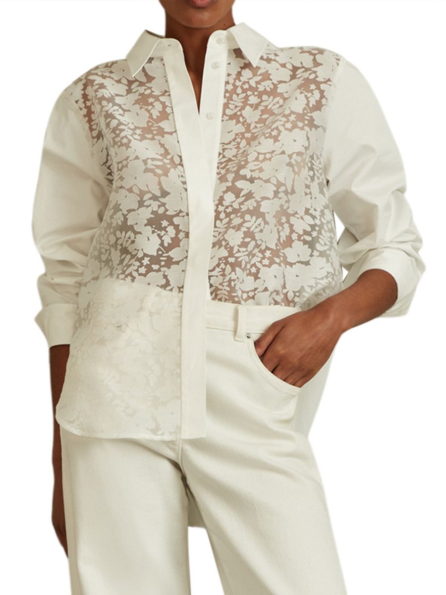 

Рубашка Delaney Floral Tulle Front Reiss, слоновая кость