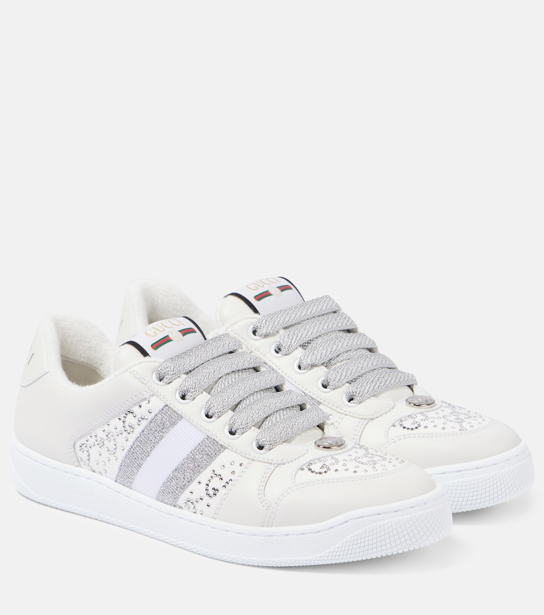 Кроссовки из декорированной кожи с перфорацией Gucci, G.W-G.W/G.W/WH/SI-G/