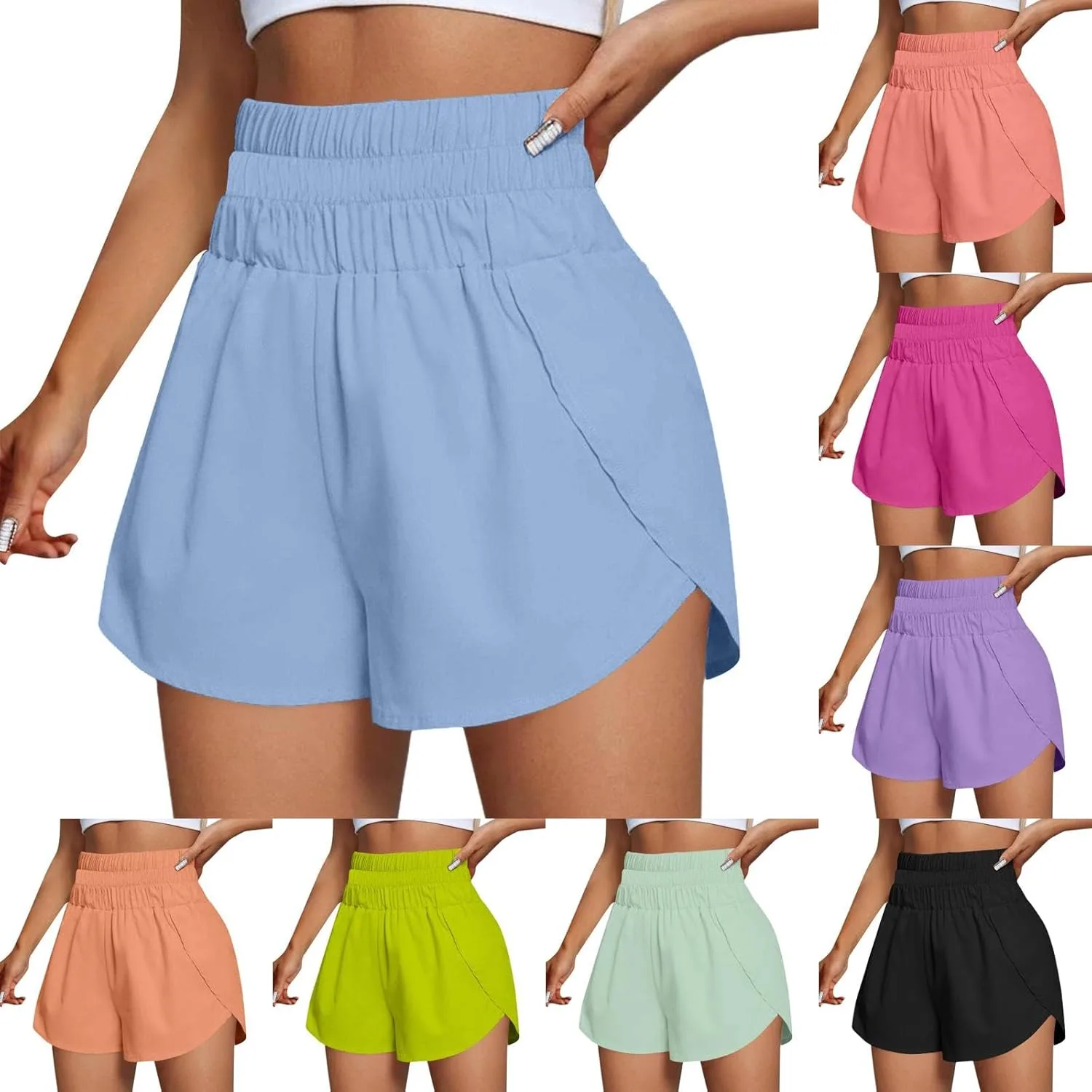 

Женские шорты короткие с разрезом и эластичной талией для бега и йоги Gumipy