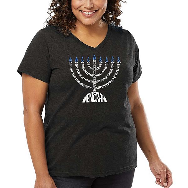 

Футболка V-образного выреза Menorah с принтом для женщин plus size La Pop Art, Grey, Серый, Футболка V-образного выреза Menorah с принтом для женщин plus size La Pop Art, Grey