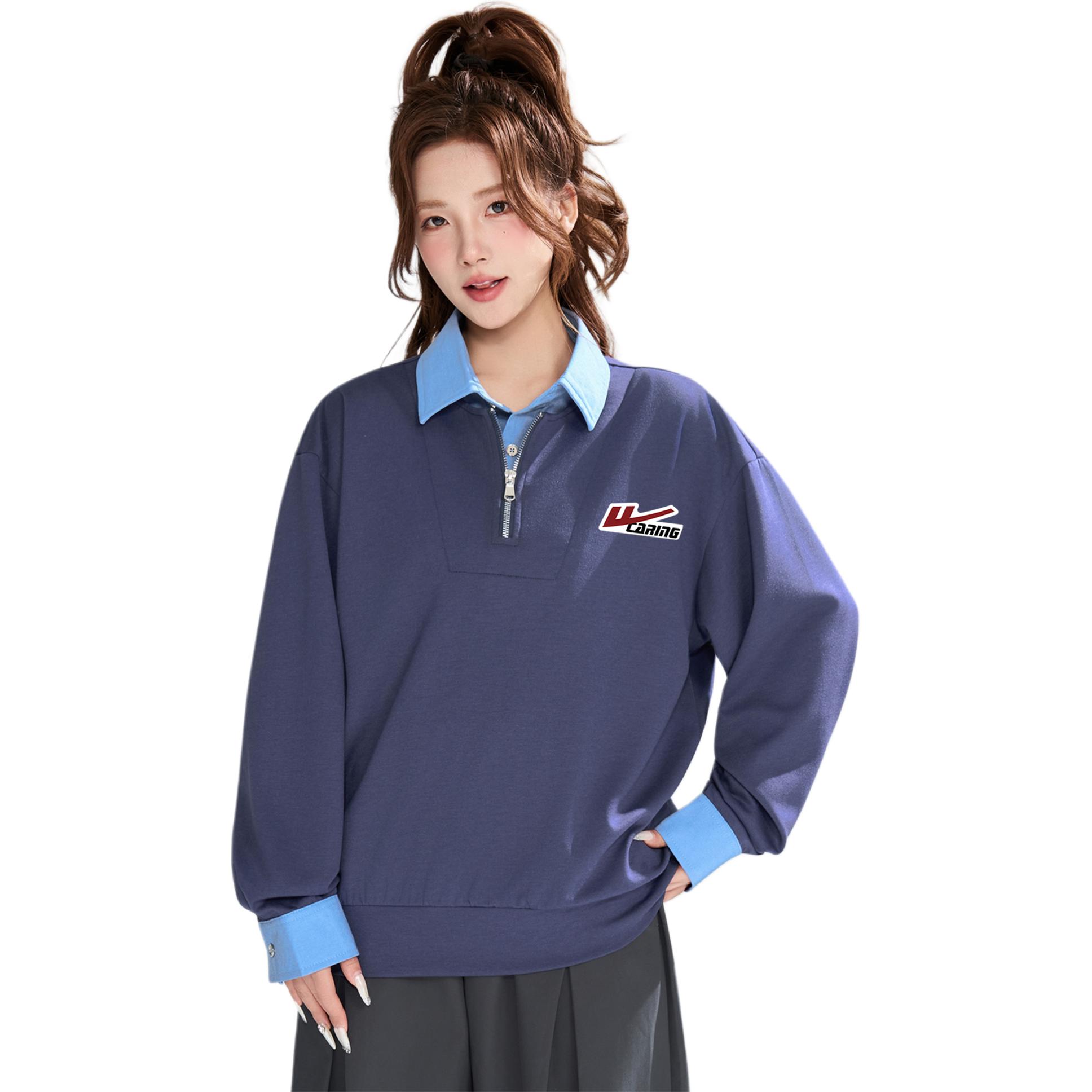 

Свитшот женский с лацканами, умеренный мок, двухсоставной WARRIOR, темно-синий (diy badge)