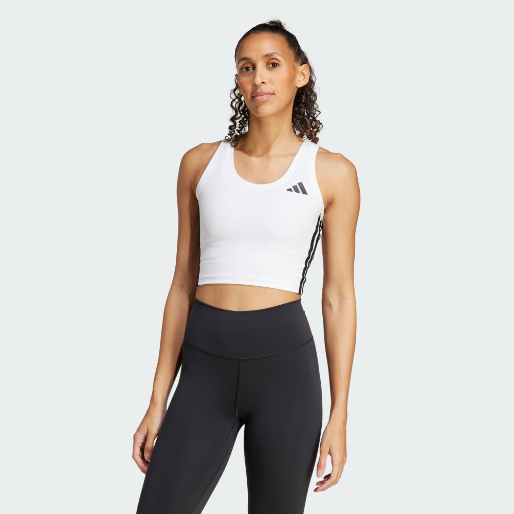 

Спортивный топ Adidas Train Essentials 3-Stripes Crop Tank Top, белый/черный