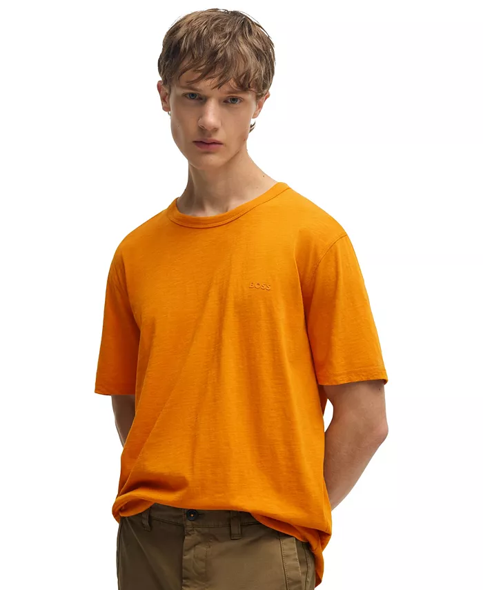 

Мужская футболка из хлопка с эффектом слаба, с логотипом Hugo Boss, оранжевый