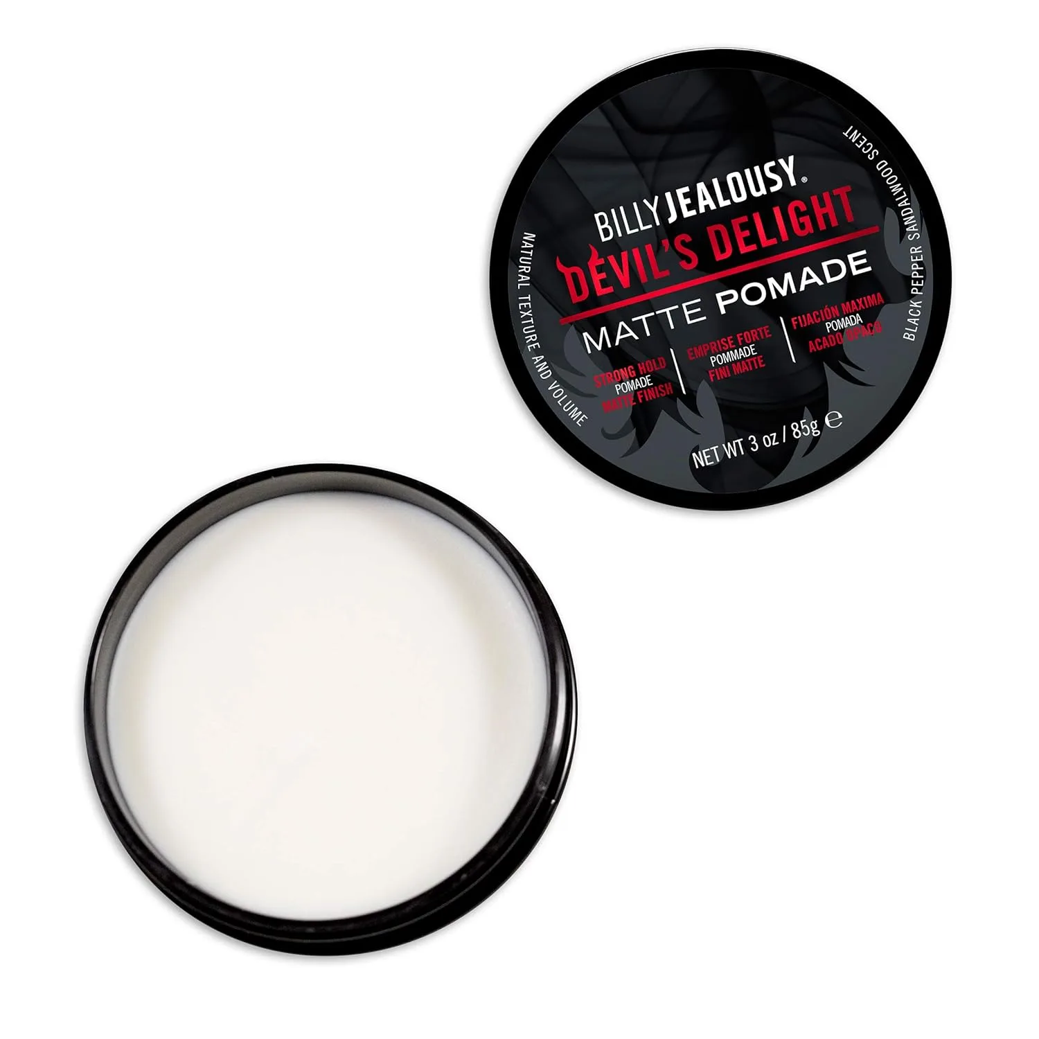 Billy Jealousy Devil's Delight Matte Pomade для мужчин: объем и текстура, сильная фиксация, водная основа, аромат черного перца и сандала, 85 г, black — фото 2