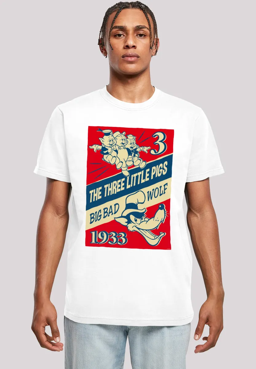 

F4NT4STIC Футболка "Disney The Three Little Pigs", мужская, премиум-мерч, стандартного кроя, базовая, с принтом, белый