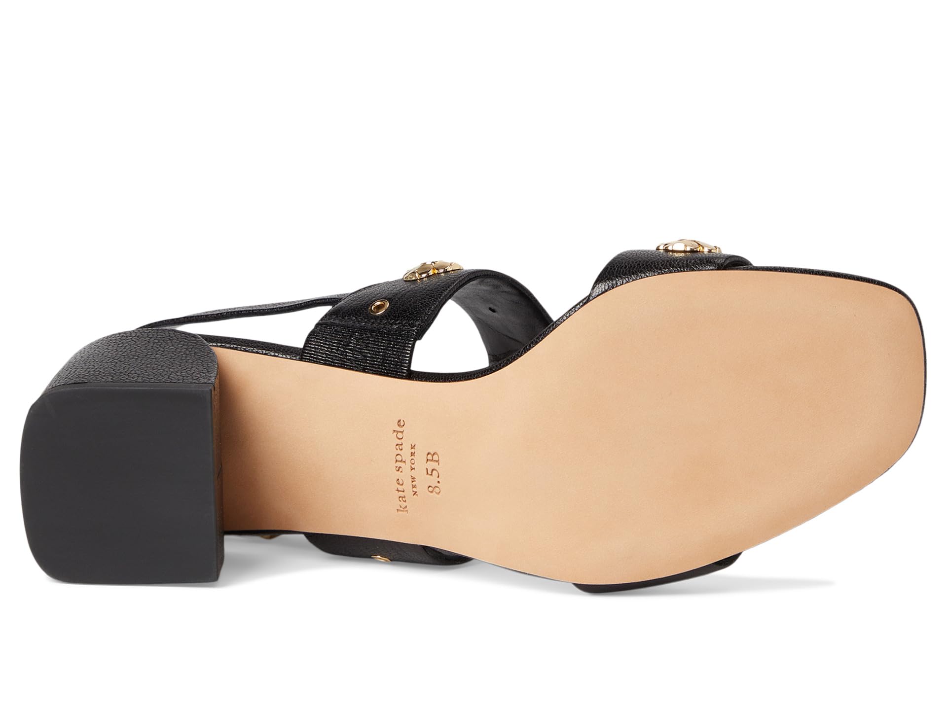 Туфли Kate Spade New York Spade Flower Stud Pebbled Leather Block Heel Sandals, черный — фото 3
