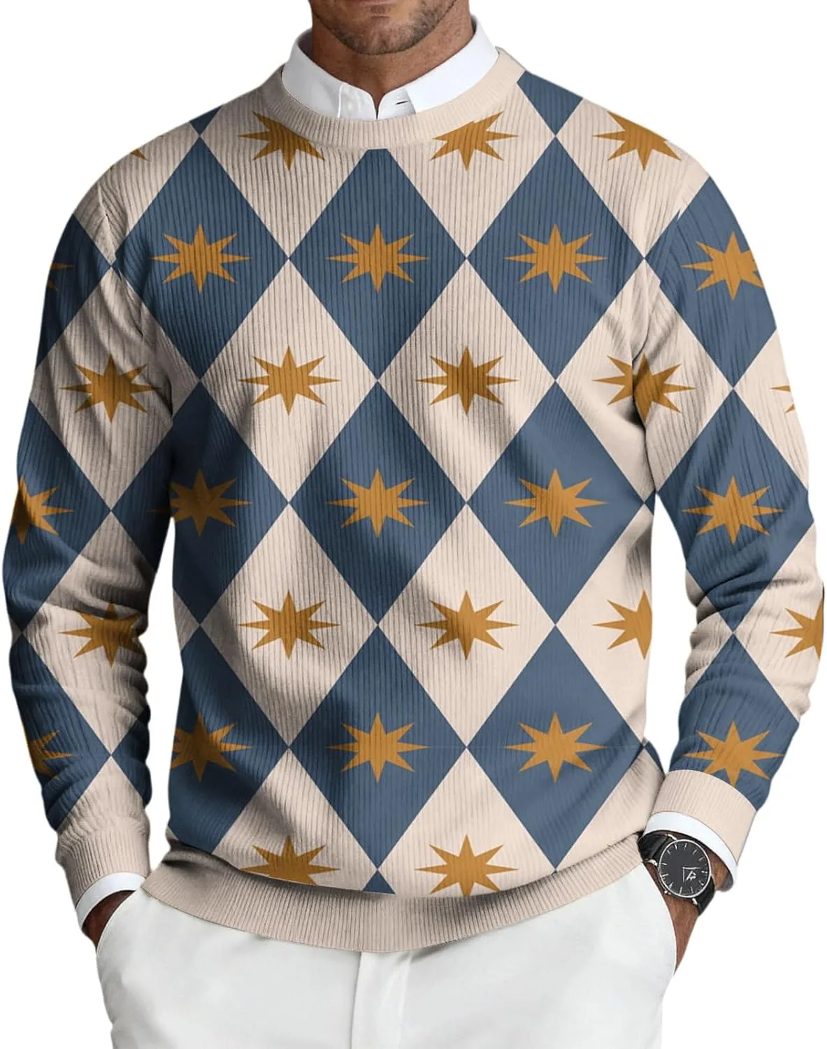 

Мужской свитер с V-образным вырезом Slim Fit с узором Argyle