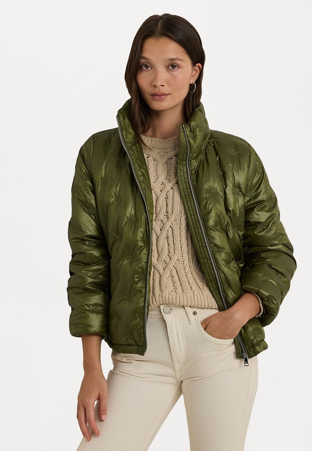 

Пуховик LOGO QUILTED FUNNELNECK DOWN Ralph Lauren, оливковый