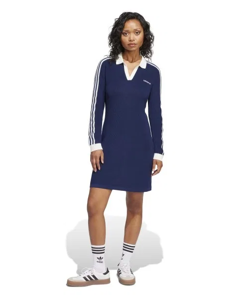 Женское трикотажное платье-поло adidas Originals KRT68 тёмно-синее — фото 2