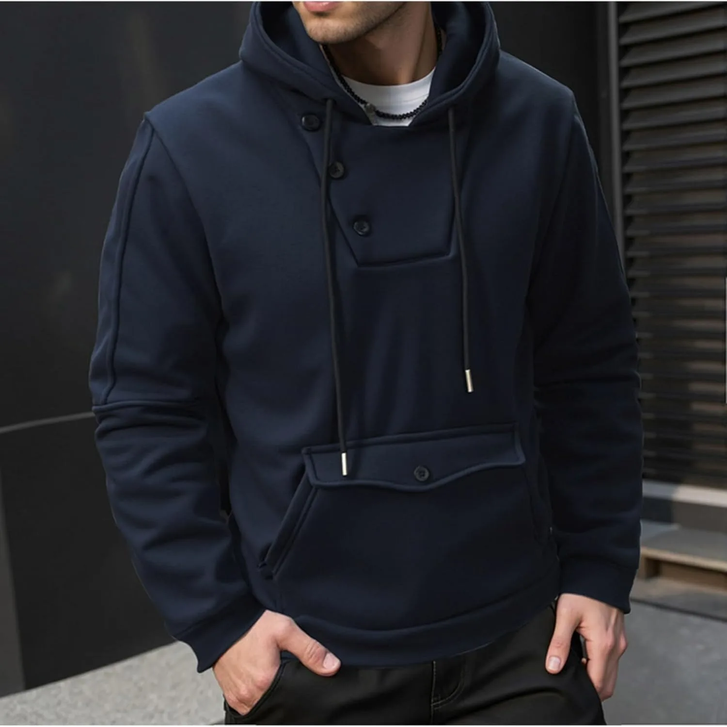 Мужские худи с полузастежкой Slim Fit Casual с карманами — фото 2