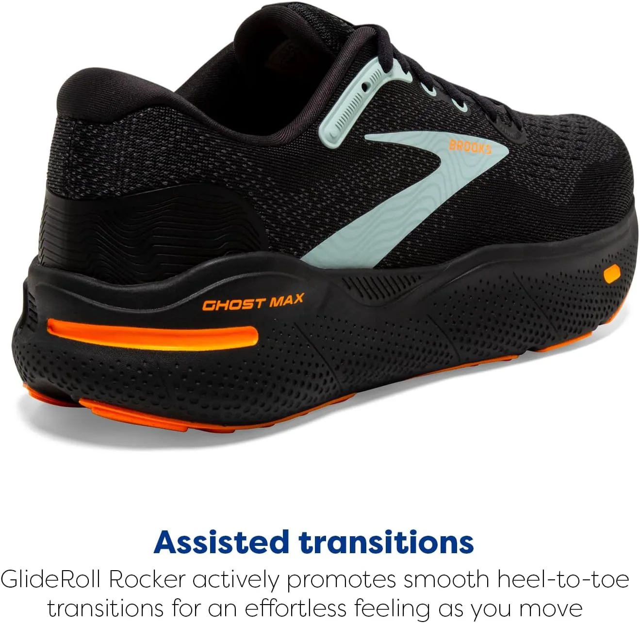 Мужские кроссовки Brooks Ghost Max Cushion для бега и ходьбы, нейтральная посадка, черный/оранжевый/синий — фото 3