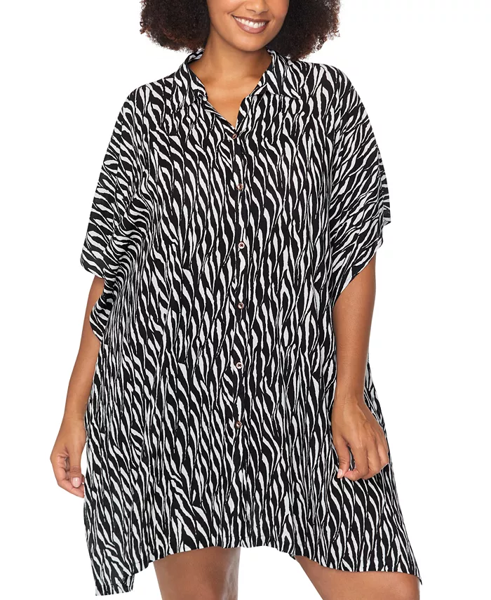 

Модный пляжный принтованный кардиган Plus Size Vacay Raisins Curve, черный