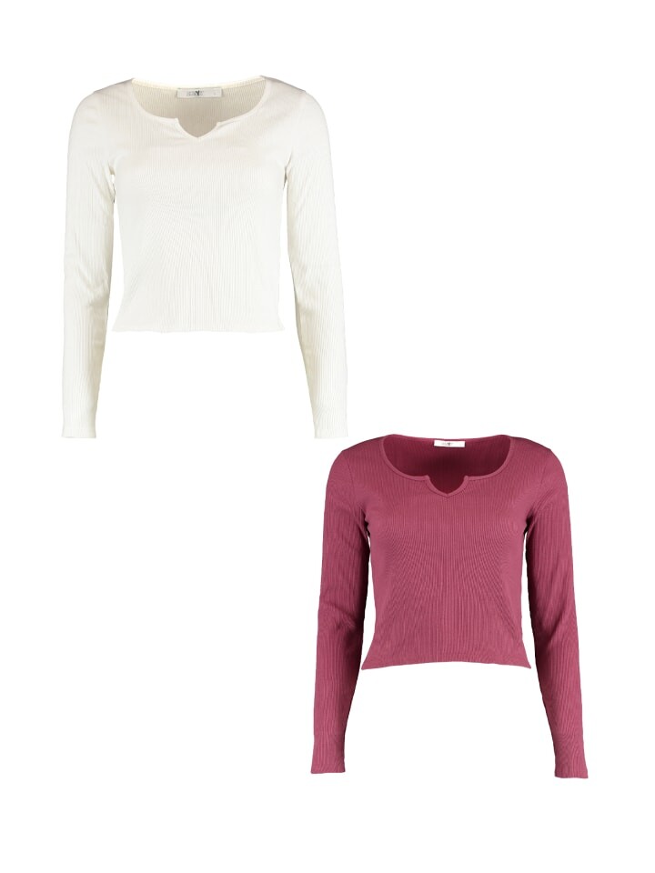 

Блуза Hailys Shirt 2er Set Figurbetont Rippoptik Langarm, цвет weiß-rosa