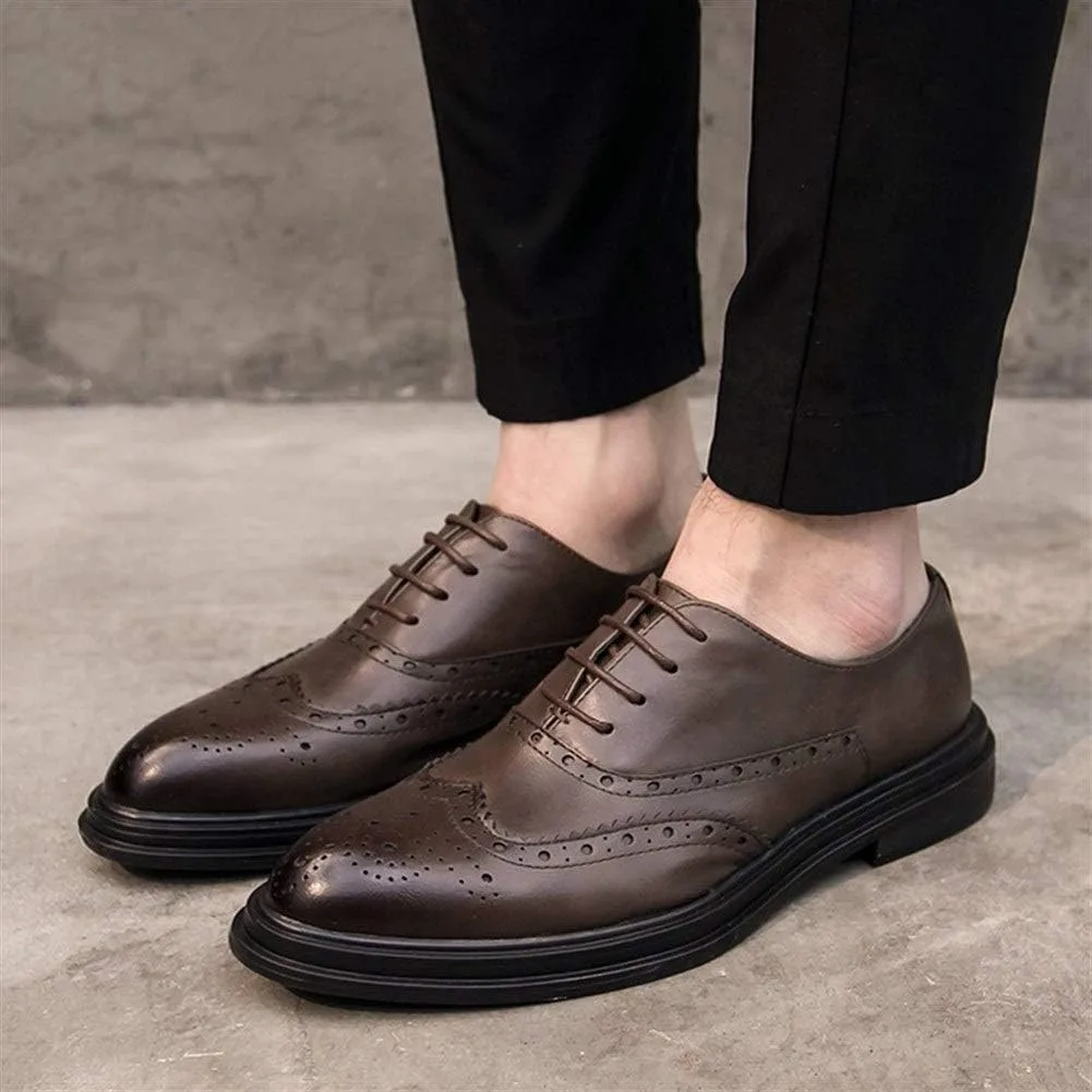 Оксфорды мужские на шнурке, с перфорацией и полированным носком, веганской кожи, нескользящим блочным каблуком, с резиновой подошвой, низкие, свадебные Generic, коричневый — фото 2