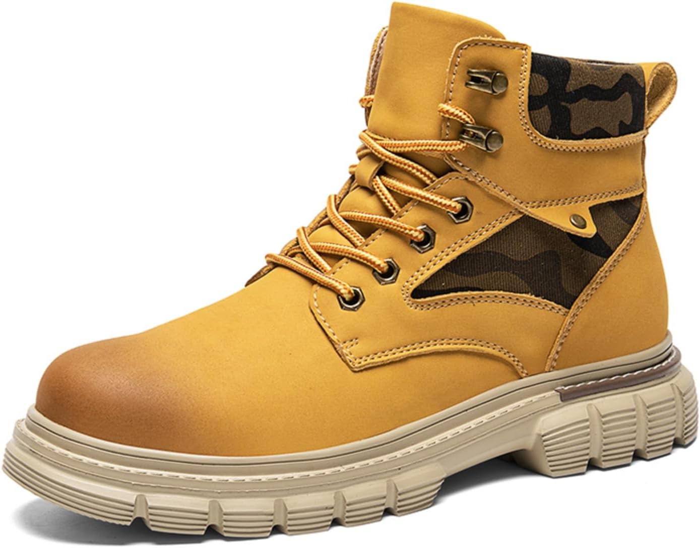 

Мужские желтые камуфляжные ботинки с акцентом, стильные ботинки на шнуровке до щиколотки с прочной подошвой Aokisx