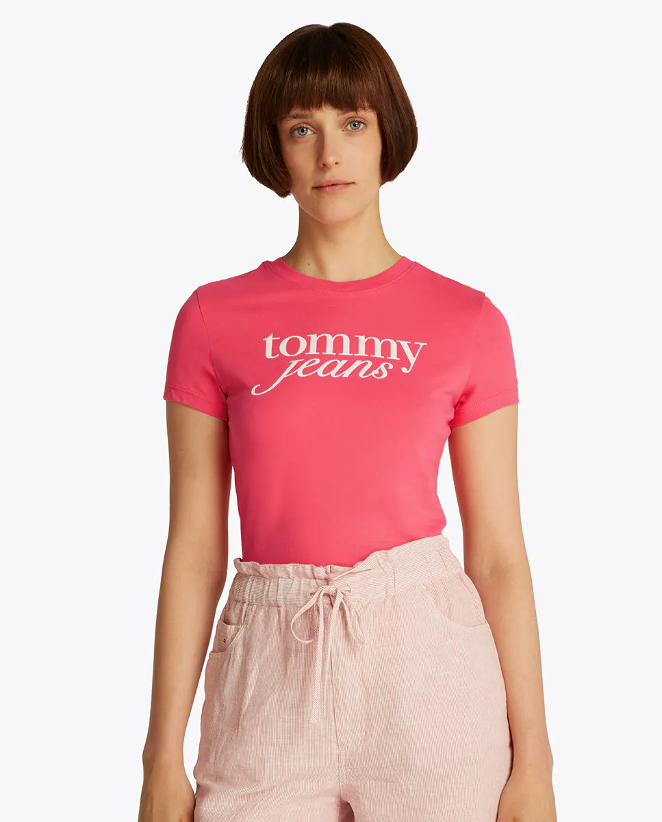 

Футболка женская облегающая с логотипом Tommy Jeans, розовый