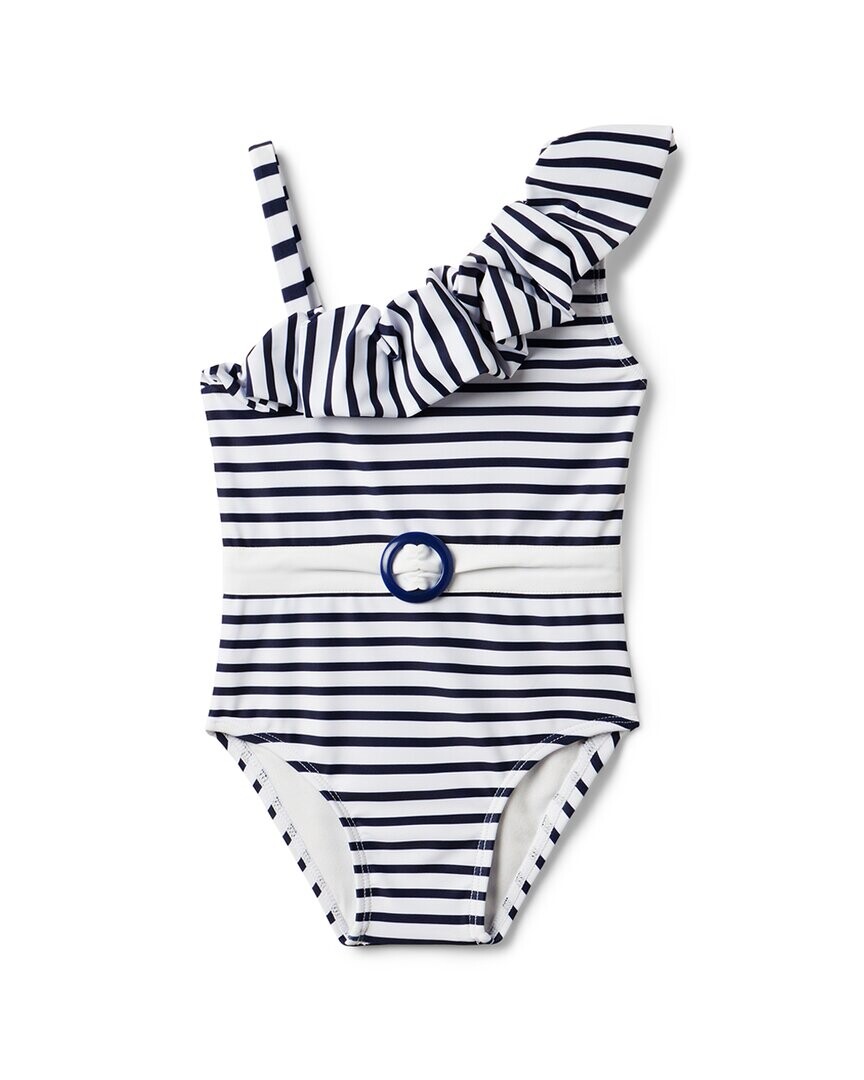 

Купальник Janie and Jack из переработанного материала в полоску с оборками на плечах, синий