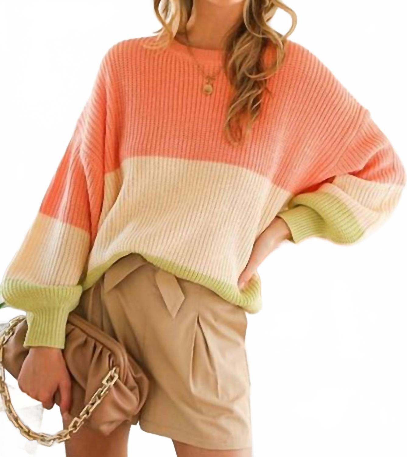 

Оверсайз свитер с цветными блоками в коралловом цвете Vine & Love