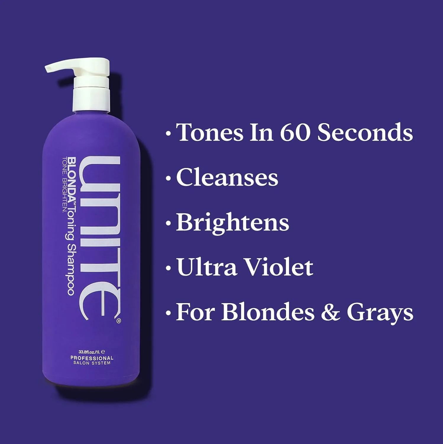 UNITE Hair - BLONDA Тонирующий фиолетовый шампунь - Профессиональная формула для нейтрализации медных и желтых оттенков за 60 секунд - Осветляет светлые, седые и мелированные волосы - 950 мл 1000 мл (1 шт.), Purple — фото 3