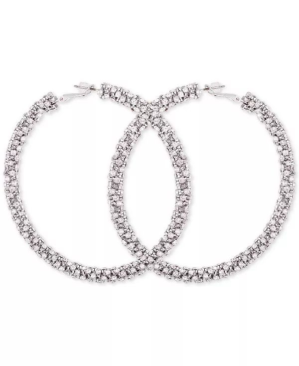 

Большие серьги-кольца с кристальным паве Guess, silver