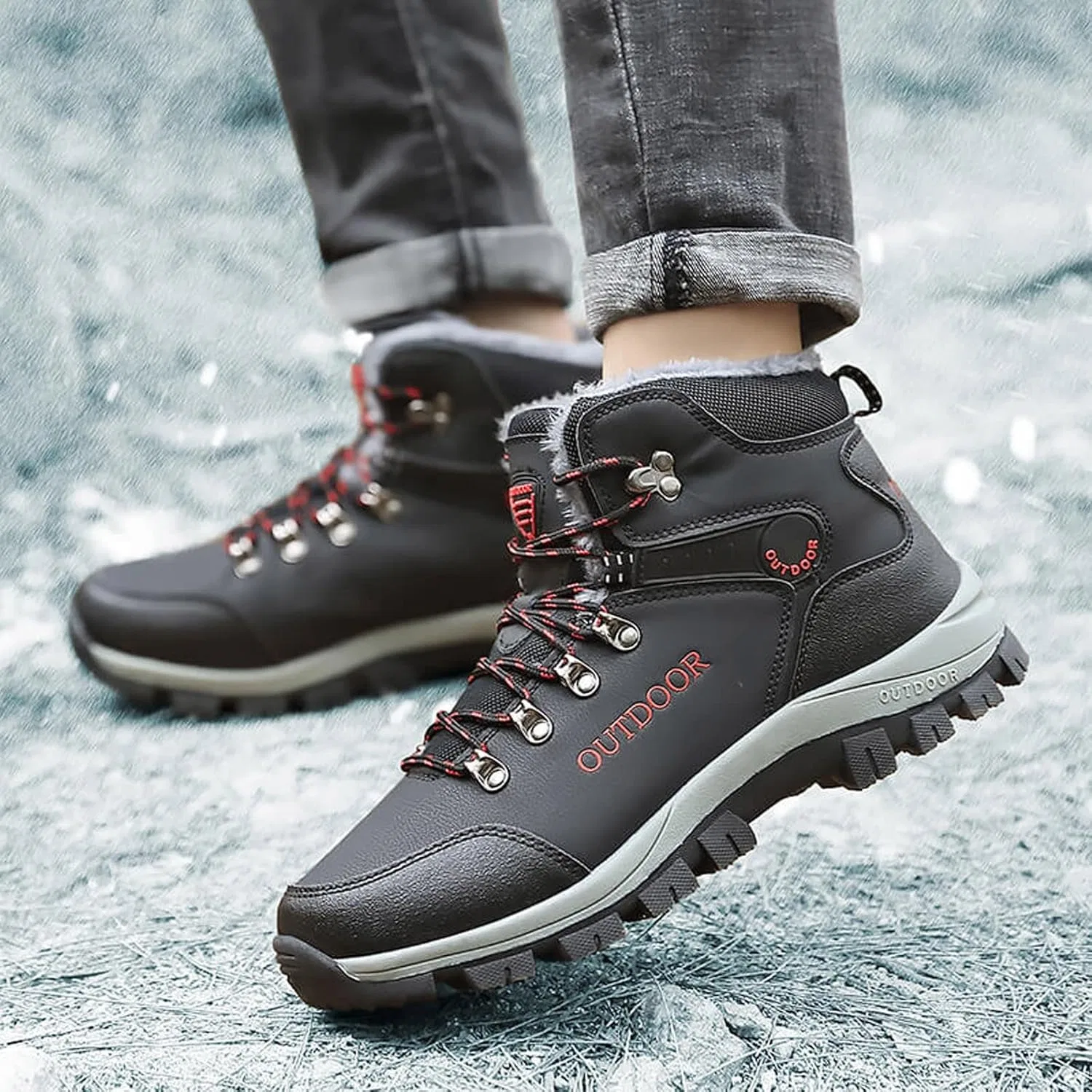 Туфли Mens Shoes Leather Casual Shoes Solid Color Lace Up Plus Cotton Casual Shoes Climbing Shoes Mens Running Hiking Shoes Generic, Schwarz — фото 2