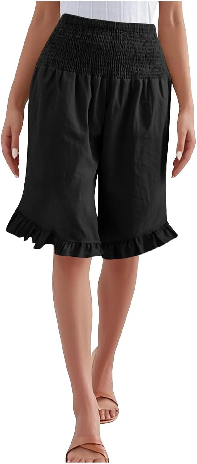 

Льняные шорты для женщин летние с рюшами по низу