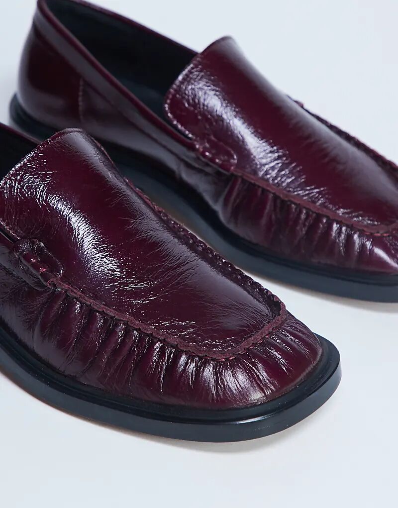 Лоферы Topshop Premium Clover из натуральной кожи с рюшами бордового цвета — фото 2