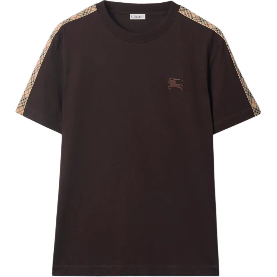 Футболка Burberry из хлопка с отделкой в клетку, коричневый