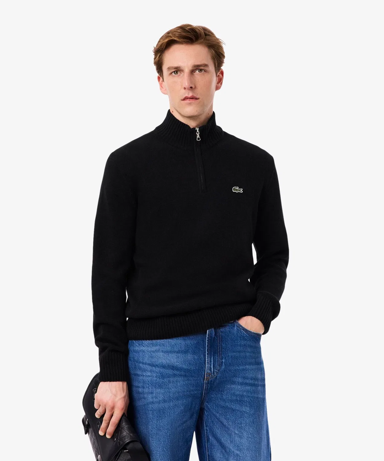 Свитер Lacoste с высоким воротником и молнией, чёрный