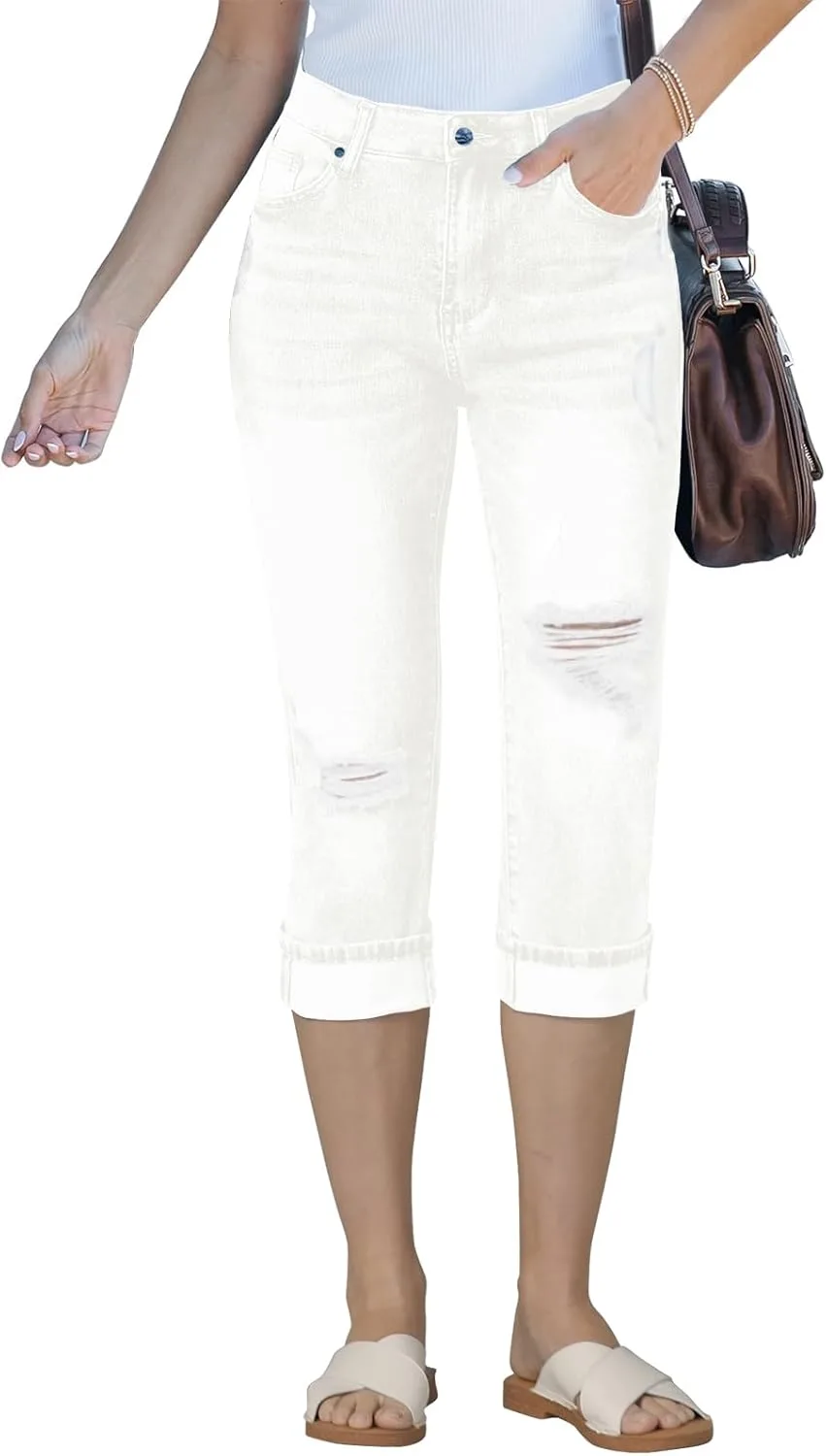 

Ветинские капри-джинсы для женщин скинни с высокой талией, потертые, эластичные Vetinee