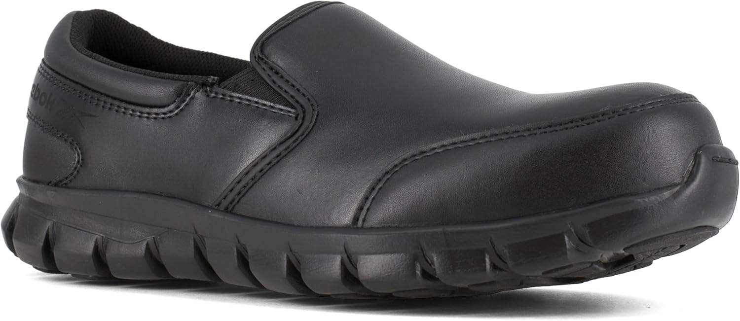 

Reebok Work Mens Sublite Cushion Composite Toe ESD Slip On Work Safety Shoes Casual - Black, черный