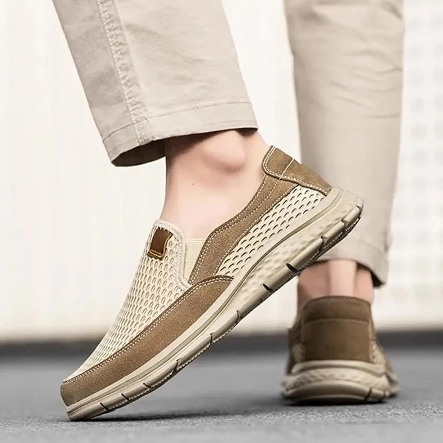Мужские лоферы Slip-On, дышащие, Beige — фото 3