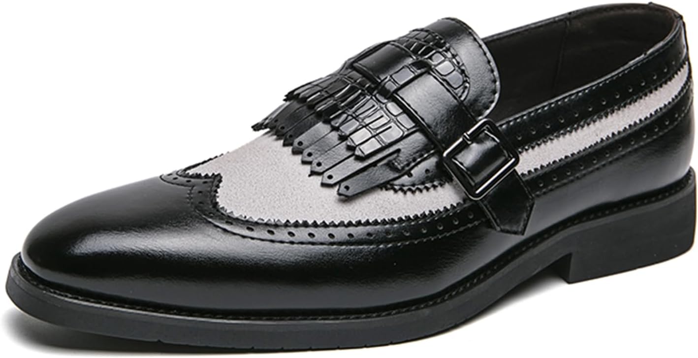 

Мужские кожаные лоферы XENTORD с монк-застежкой, крылышками и брогированием, с декоративными кисточками, удобные слипоны для офиса, повседневной и формальной одежды Eggdk, черный