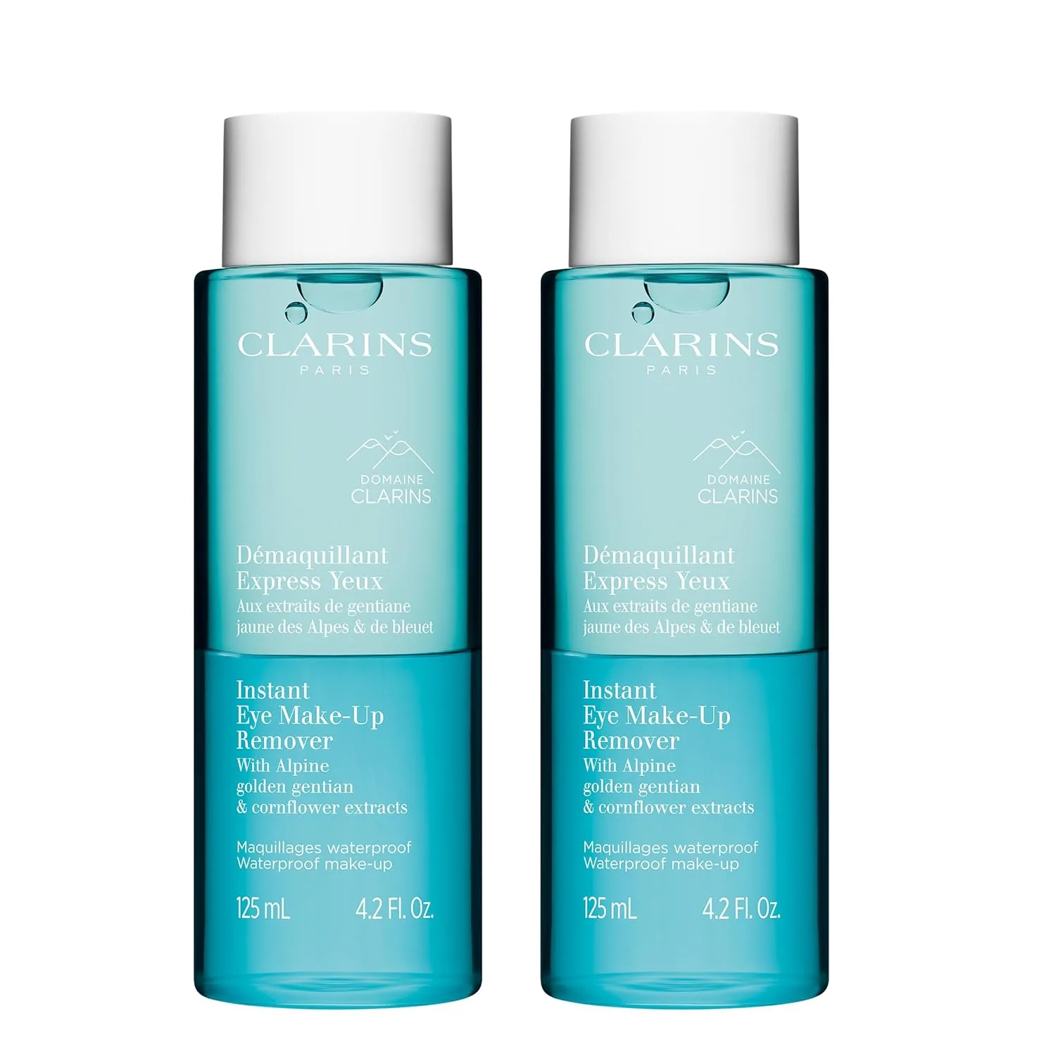 Clarins Instant Eye Make-Up Remover, двухфазное средство для стойкого и водостойкого макияжа глаз, очищает, смягчает, увлажняет, ухаживает за ресницами, протестировано офтальмологами, для всех типов кожи, 125 мл 124 мл (2 шт.)