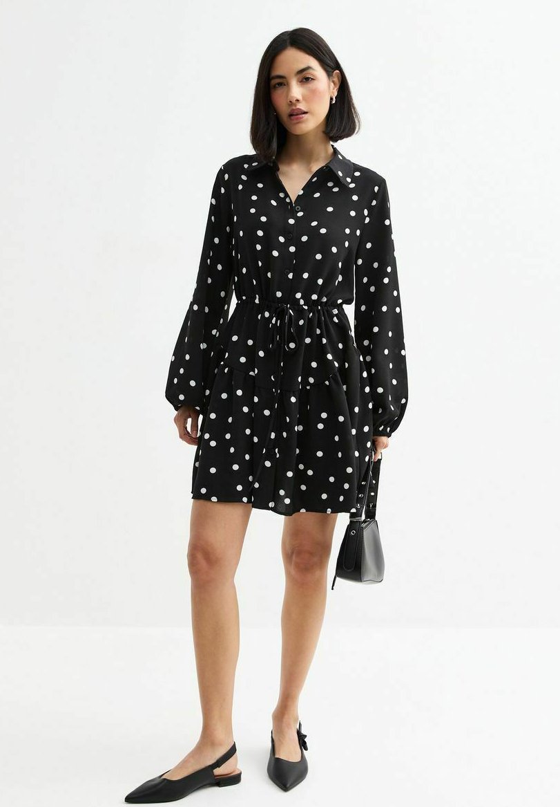 

Платье-рубашка POLKA DOT BELTED MINI New Look, черный