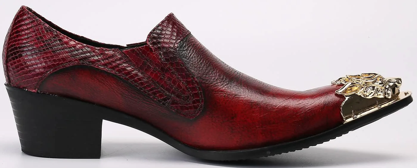 

Мужские лоферы Santimon с металлическим наконечником в виде льва, заостренным носком, без шнуровки, модные, повседневные, для вечеринок и свадеб, кожаные, красный