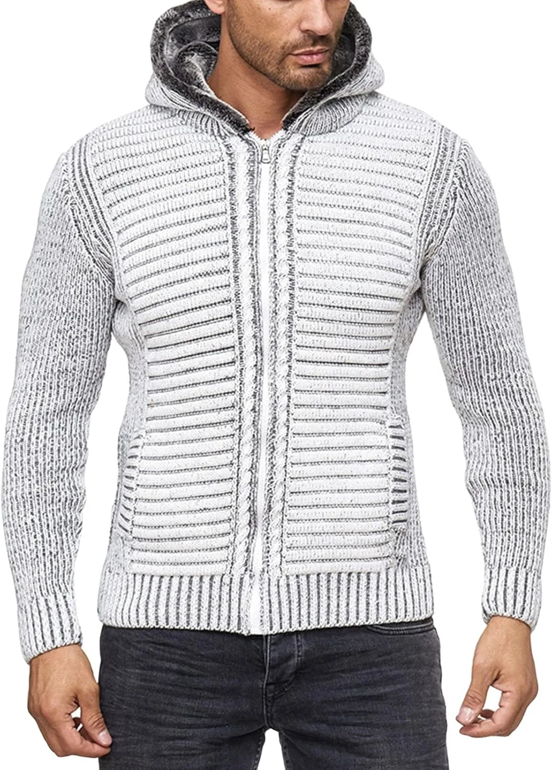 

JEsilunmaMY мужская худи-кардиган с капюшоном на молнии, Slim Fit, легкая