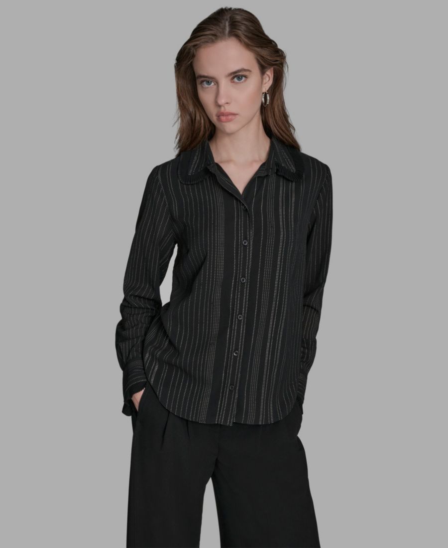 

Женская блузка с длинными рукавами и декором BCBG, Black/Silver