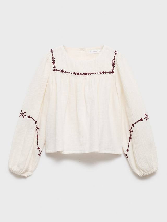 Детская блузка Ali Cotton с пышными рукавами и вышивкой Mango, White — фото 2