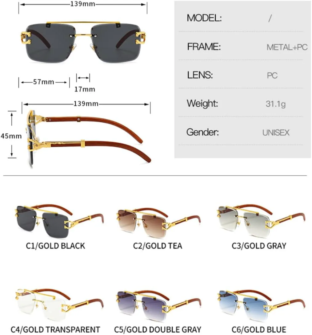 

Классические винтажные солнцезащитные очки без оправы с леопардовым принтом для женщин и мужчин, роскошные, для путешествий, из дерева и металла TVTBBVV, Black