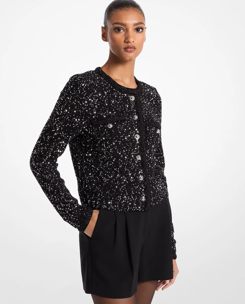 

Короткая женская куртка, расшитая пайетками Michael Michael Kors, серебряный