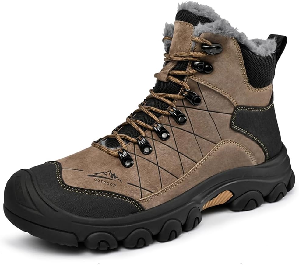

Мужские зимние ботинки водонепроницаемые с резиновой противоскользящей подошвой, теплые шнурованные ботинки для улицы, походов и повседневной моды Asifn, хаки