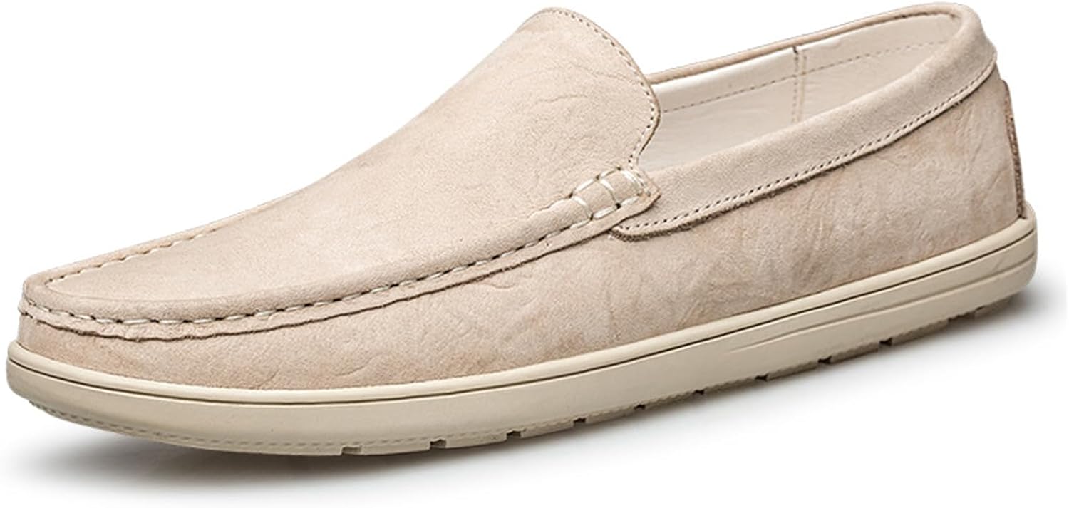 

Мужские кожаные мягкие лоферы классические с круглым носком, удобные низкие с плоской подошвой, без шнурков, повседневные, офисные, для работы, путешествий и вождения Melgonmg, бежевый