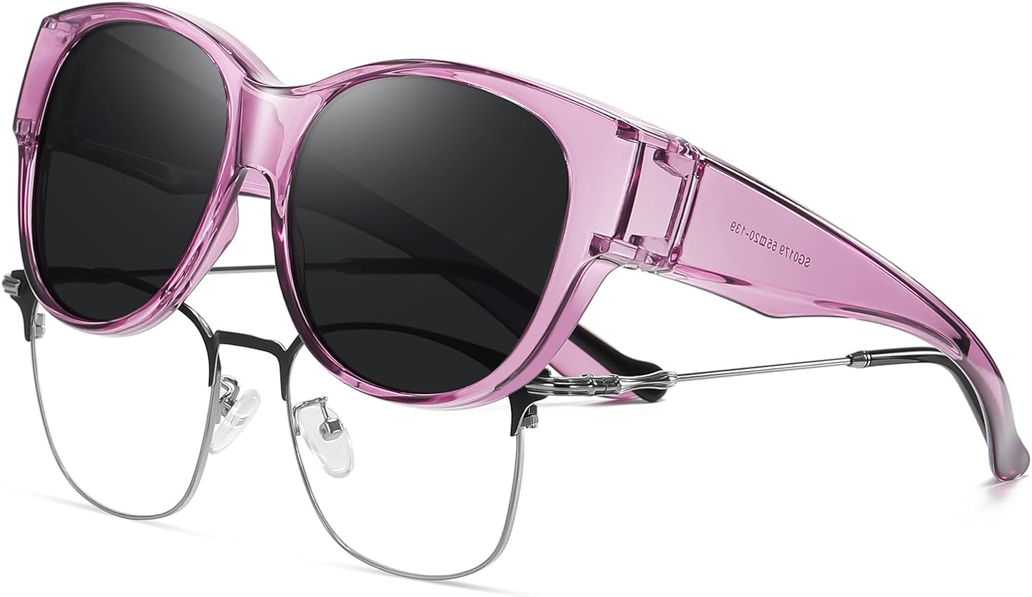 

Солнцезащитные очки HAOLOTA Fit Over Glasses для женщин, поляризованные, модные, в форме «кошачьих глаз», с защитой от УФ-излучения, L Size A06 Transparent Purple/Grey