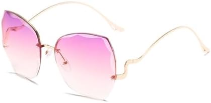 

Женские солнцезащитные очки без оправы из металла 2027 года, градиентные солнцезащитные очки, винтажные женские очки для путешествий, защита от УФ-излучения UV400 MTZJH, Gold Purple Pink