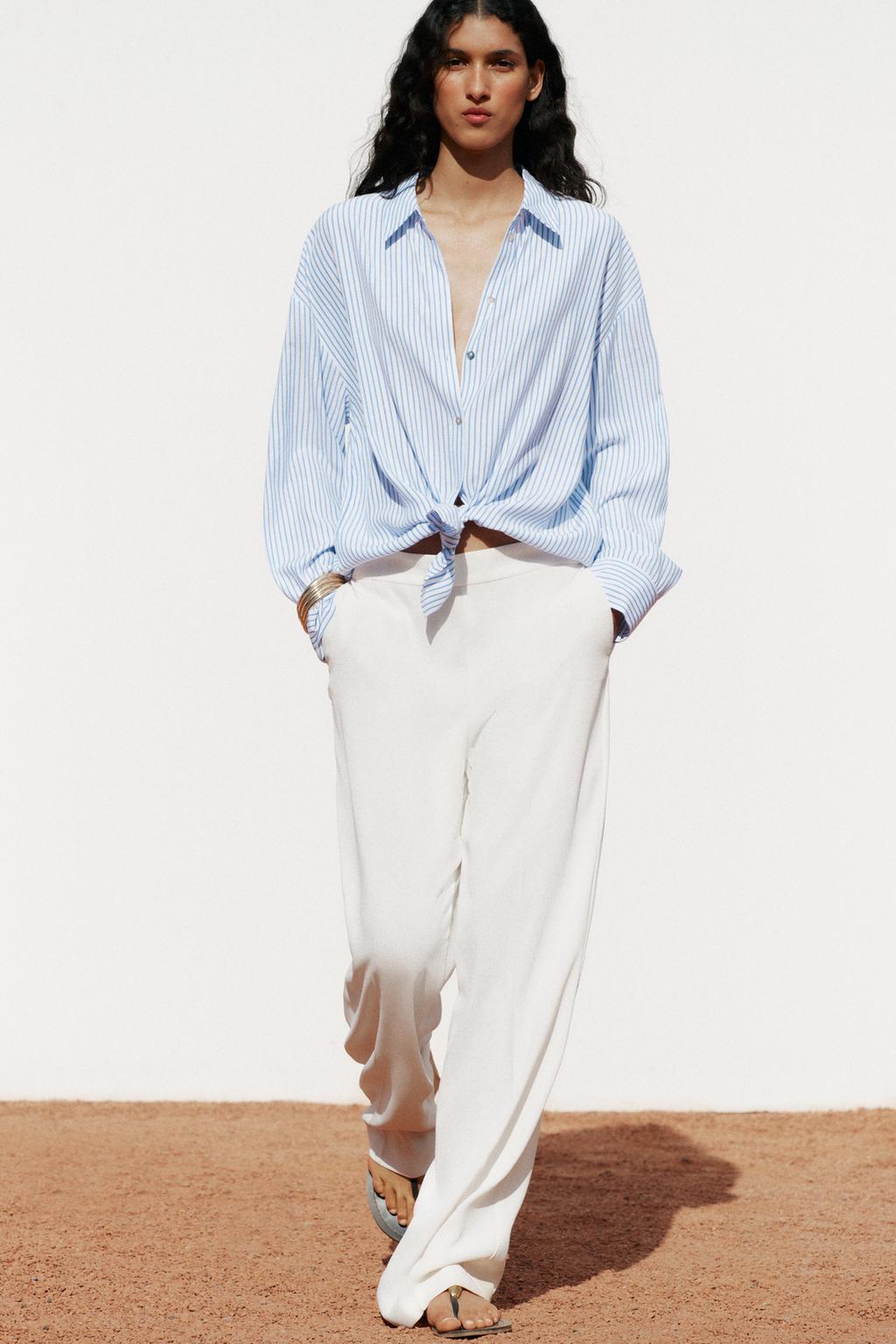 

Рубашка в полоску оверсайз ZARA, цвет Blue/White