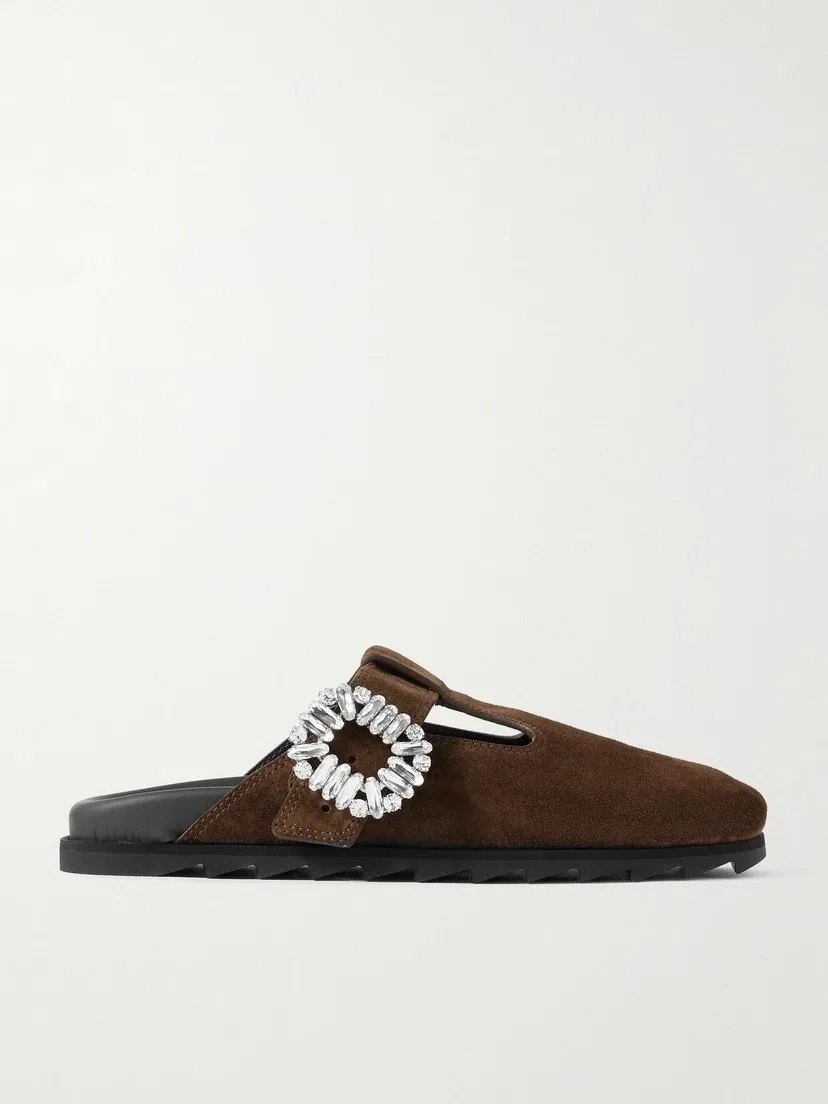 Мюли Slidy Viv из замши с кристаллами Roger Vivier, коричневый