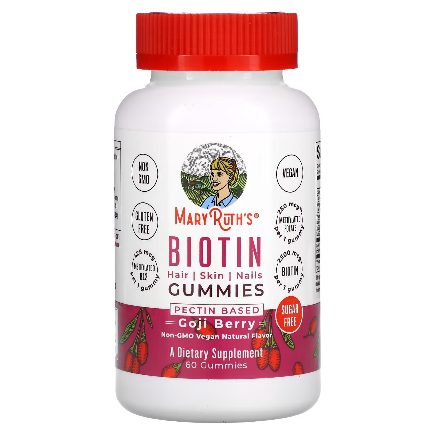 

Биотиновые жевательные конфеты MaryRuth's Goji Berry, 60 жевательных таблеток