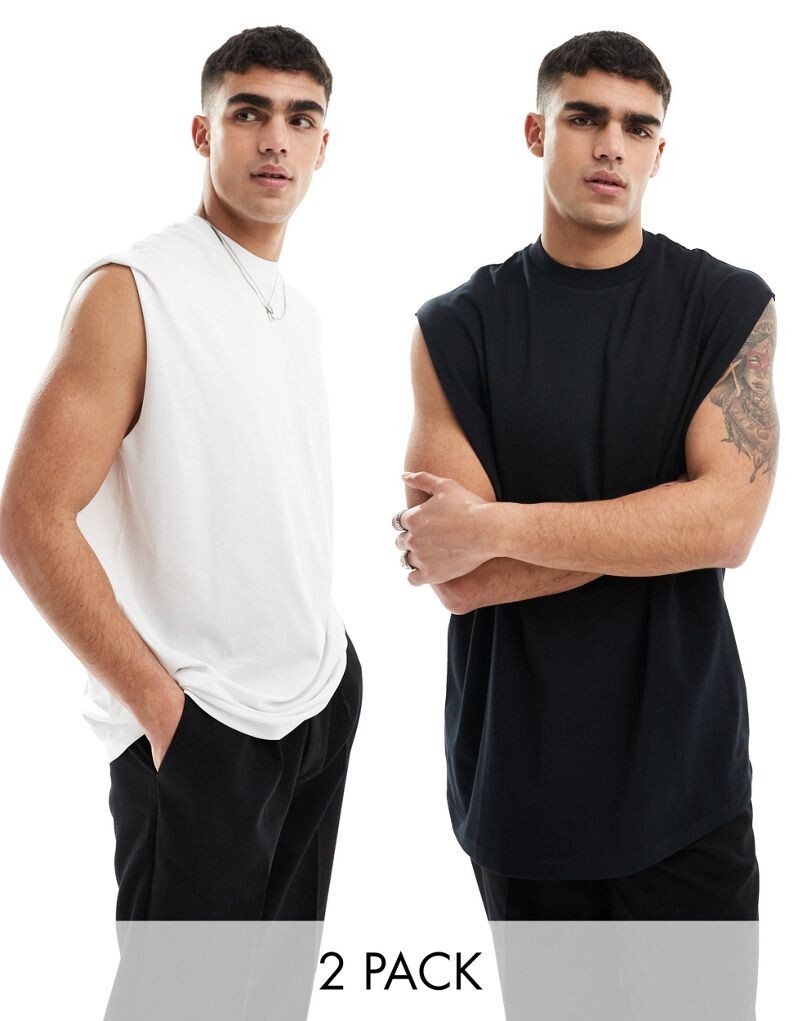 

Комплект больших маек черного и белого цвета из двух комплектов ASOS DESIGN