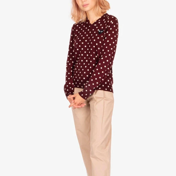 Свитер polka dot sweater black emblem 'burgundy' Comme Des Garcons Play, бургундия — фото 3